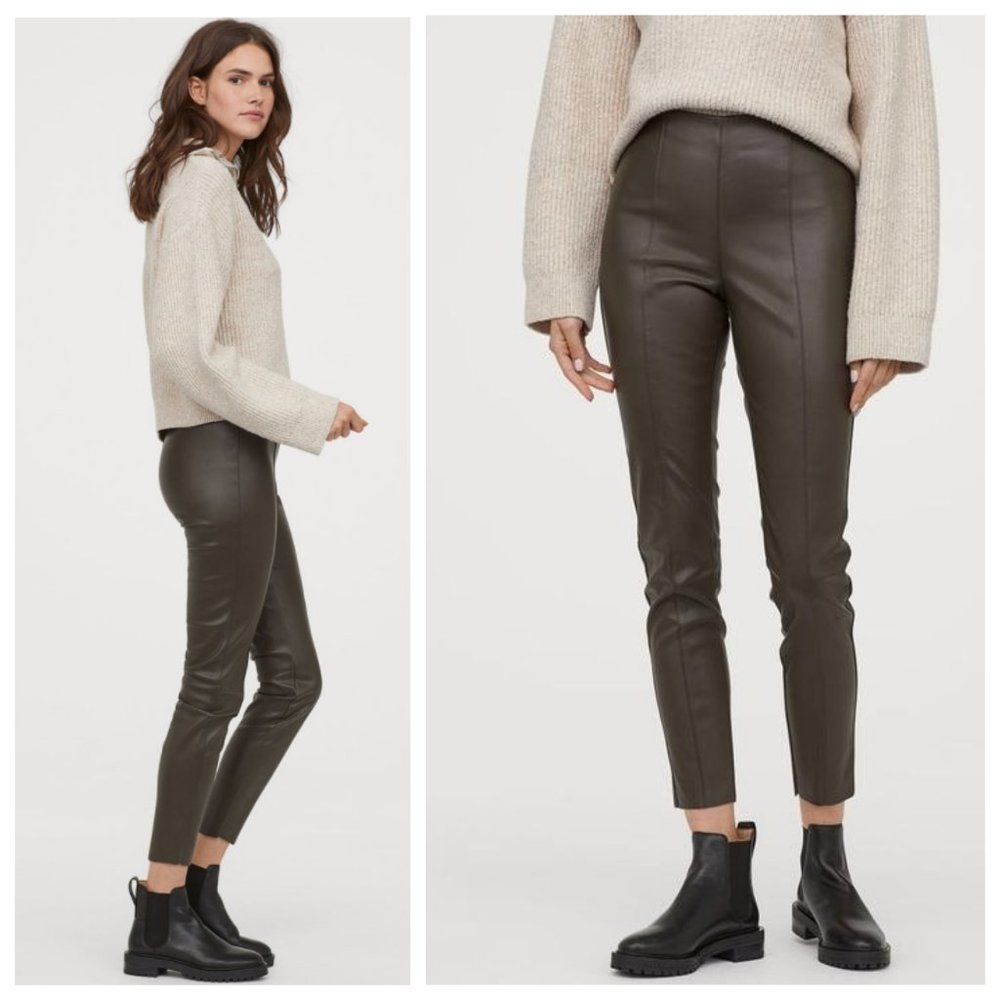H&M Khaki Faux Leather High Waisted Leggings